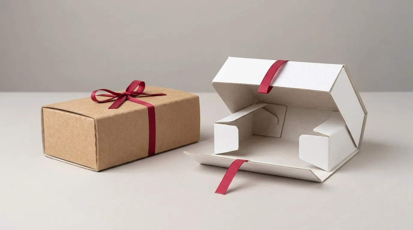 Custom Display Boxes, closed and open view in natural kraft and white, bulk and wholesale with no minimum order