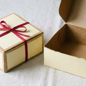 Custom Donut Boxes, closed and open view in butter cream, bulk and wholesale with no minimum order