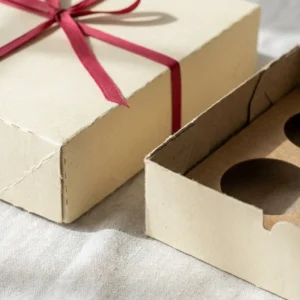 Custom Donut Tray Boxes, closed and open view in butter cream, bulk and wholesale with no minimum order