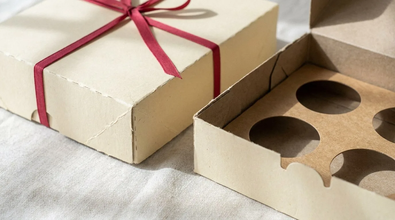 Custom Donut Tray Boxes, closed and open view in butter cream, bulk and wholesale with no minimum order