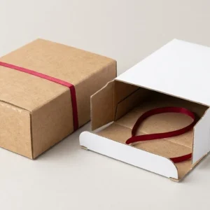 Custom Double Wall Tuck Top Boxes, closed and open view in natural kraft and white, bulk and wholesale with no minimum order