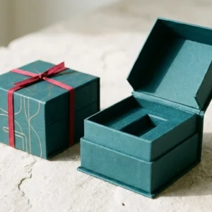 Custom E Cigarette Boxes, closed and open view in deep teal, bulk and wholesale with no minimum order