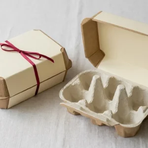 Custom Egg Carton, closed and open view in butter cream, bulk and wholesale with no minimum order