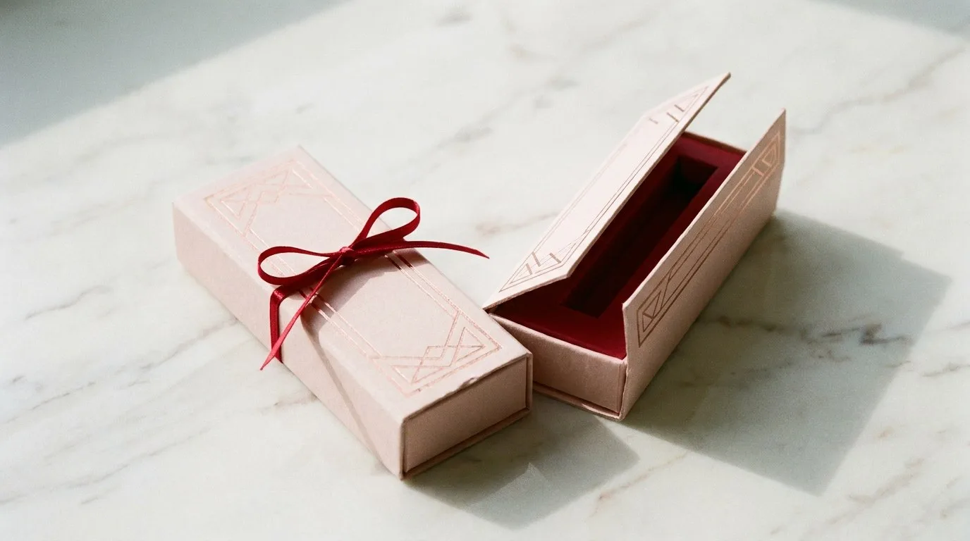 Custom Eyeliner Boxes, closed and open view in soft blush pink, bulk and wholesale with no minimum order