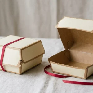 Custom Fast Food Boxes, closed and open view in butter cream, bulk and wholesale with no minimum order