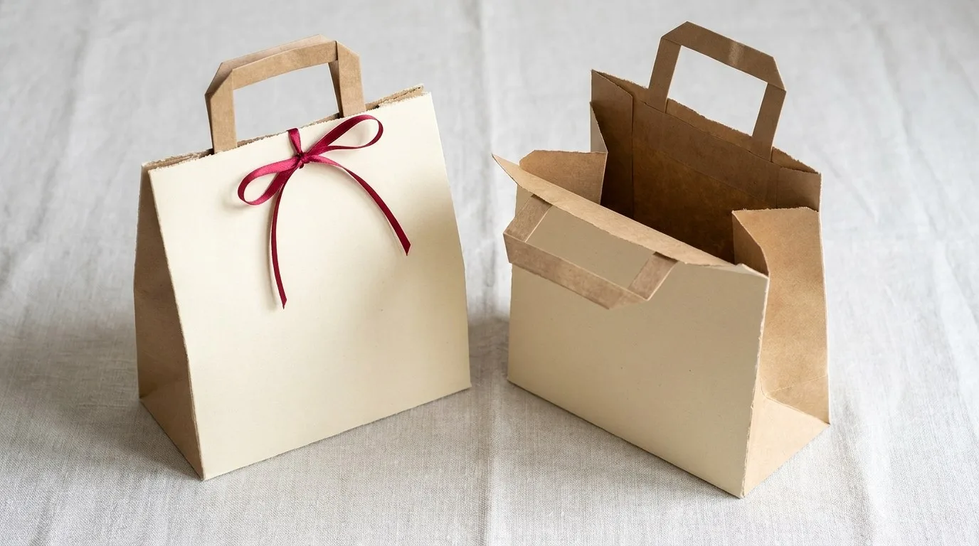 Custom Food Gable Bag, closed and open view in butter cream, bulk and wholesale with no minimum order