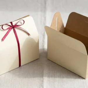 Custom Food Gable Boxes, closed and open view in butter cream, bulk and wholesale with no minimum order
