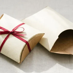 Custom Food Pillow Boxes, closed and open view in butter cream, bulk and wholesale with no minimum order