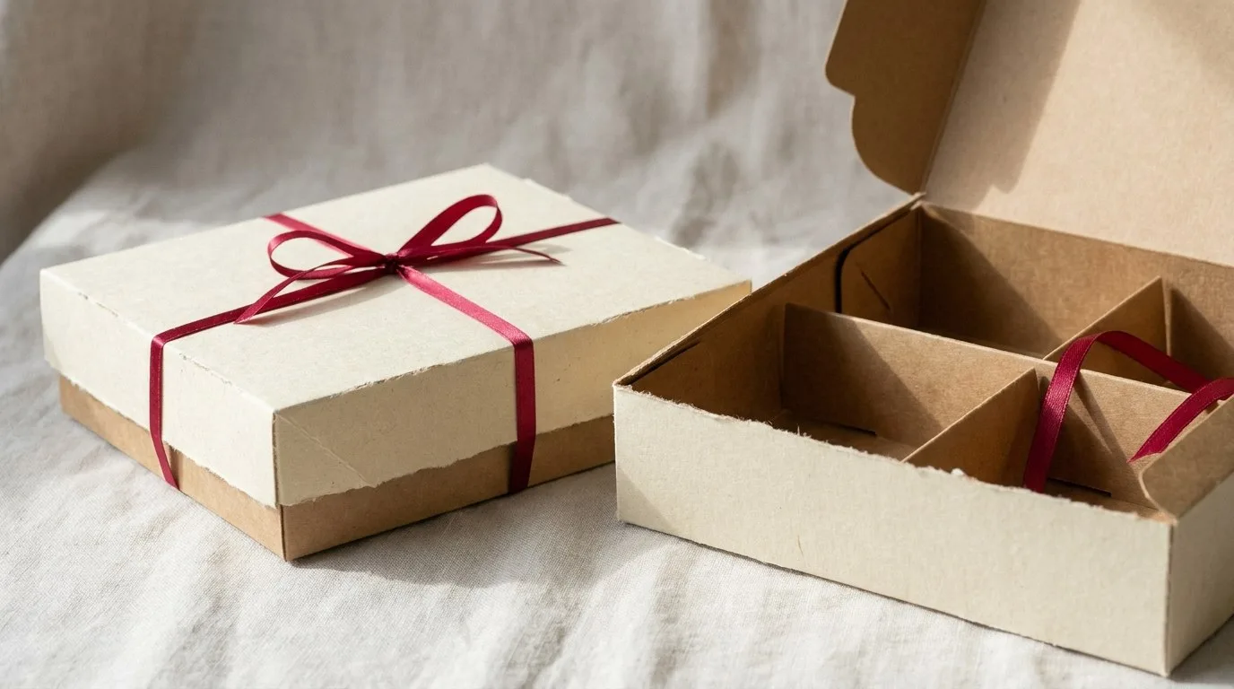 Custom Food Tray Packaging Boxes, closed and open view in butter cream, bulk and wholesale with no minimum order