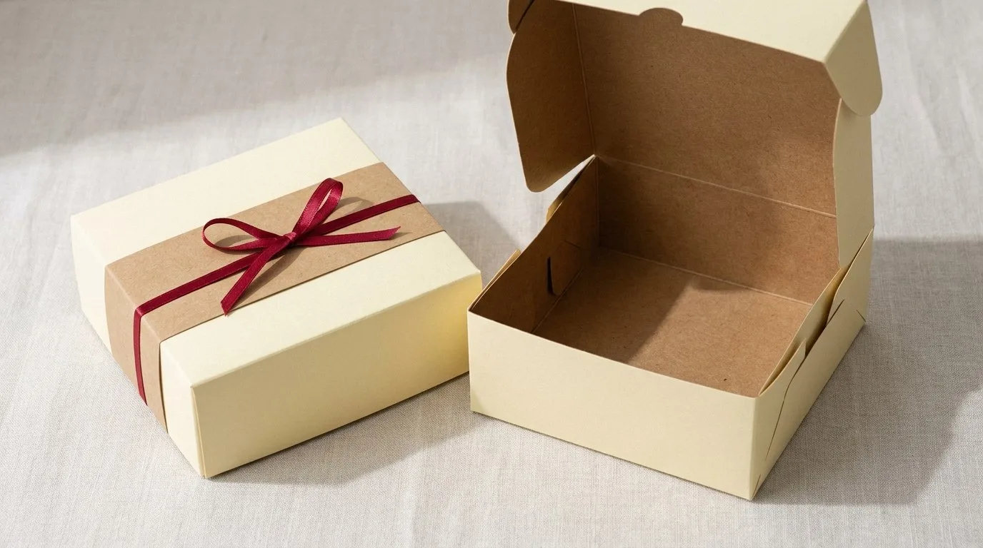Custom Frozen Food Boxes, closed and open view in butter cream, bulk and wholesale with no minimum order