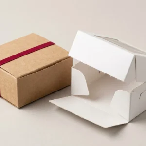 Custom Fudge Boxes, closed and open view in natural kraft and white, bulk and wholesale with no minimum order