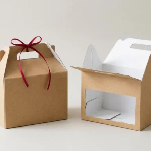 Custom Gable Bag Auto Bottom, closed and open view in natural kraft and white, bulk and wholesale with no minimum order
