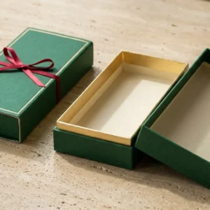 Custom Gift Sleeves, closed and open view in deep emerald green, bulk and wholesale with no minimum order