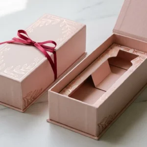 Custom Hairspray boxes, closed and open view in soft blush pink, bulk and wholesale with no minimum order