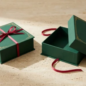 Custom Halloween Gift Boxes, closed and open view in deep emerald green, bulk and wholesale with no minimum order