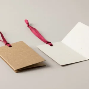 Custom Hang Tags, closed and open view in natural kraft and white, bulk and wholesale with no minimum order