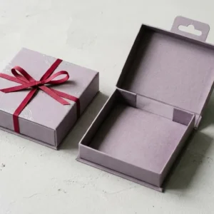 Custom Hanger Boxes, closed and open view in dusty lavender, bulk and wholesale with no minimum order