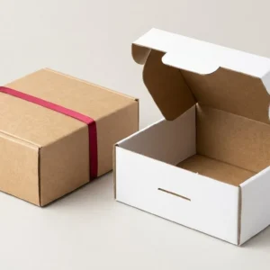 Custom Hardware Packaging, closed and open view in natural kraft and white, bulk and wholesale with no minimum order