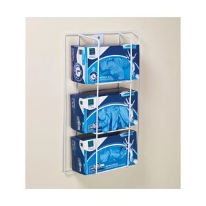 Custom healthcare product hanger boxes in clear film with printed backing cards, hung in a row on a rail.