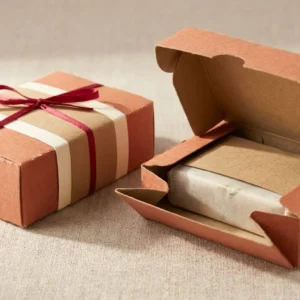 Custom Herbal Soap Boxes, closed and open view in warm terracotta, bulk and wholesale with no minimum order