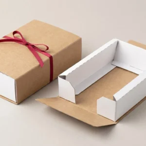 Custom Holster Boxes and Packaging, closed and open view in natural kraft and white, bulk and wholesale with no minimum order