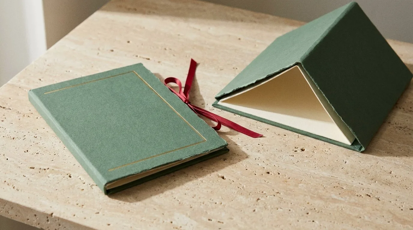 Custom Kraft Candle Dust Cover, closed and open view in deep sage green, bulk and wholesale with no minimum order