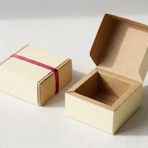 Custom Kraft Candy Boxes, closed and open view in butter cream, bulk and wholesale with no minimum order