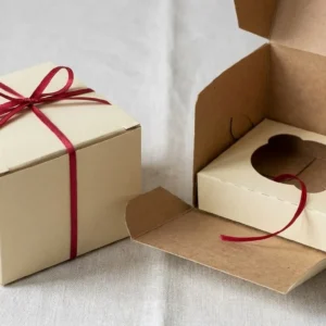 Custom Kraft Cupcake Boxes, closed and open view in butter cream, bulk and wholesale with no minimum order