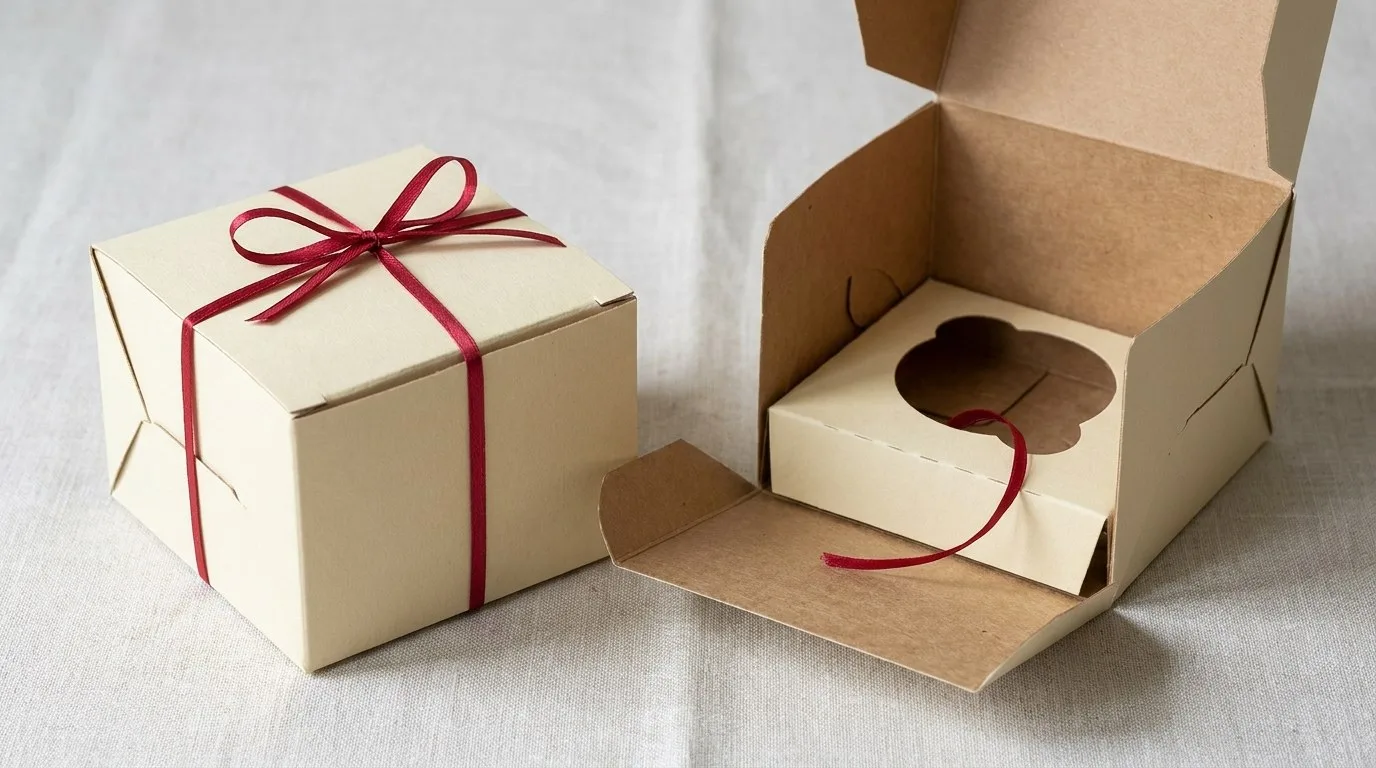 Custom Kraft Cupcake Boxes, closed and open view in butter cream, bulk and wholesale with no minimum order