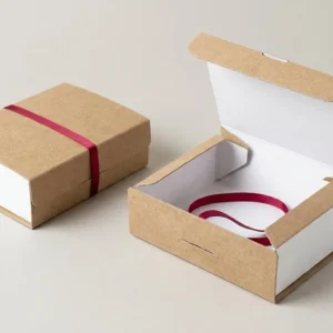 Custom Kraft Die-Cut Boxes, closed and open view in natural kraft and white, bulk and wholesale with no minimum order