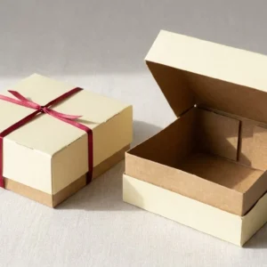Custom Kraft Food Boxes, closed and open view in butter cream, bulk and wholesale with no minimum order