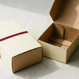 Custom Kraft Macaron Boxes, closed and open view in butter cream, bulk and wholesale with no minimum order