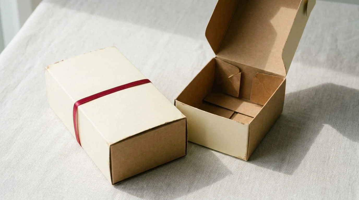 Custom Kraft Macaron Boxes, closed and open view in butter cream, bulk and wholesale with no minimum order