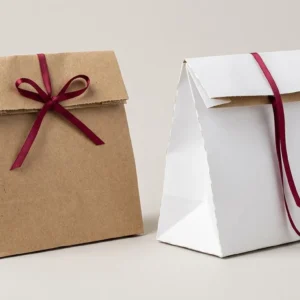 Custom Kraft Paper Bags, closed and open view in natural kraft and white, bulk and wholesale with no minimum order