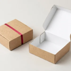 Custom Kraft Tuck Top Boxes, closed and open view in natural kraft and white, bulk and wholesale with no minimum order