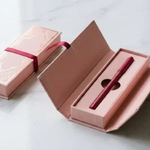 Custom Lip Liner Boxes, closed and open view in soft blush pink, bulk and wholesale with no minimum order