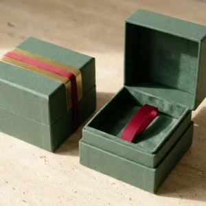 Custom Luxury Candle Boxes, closed and open view in deep sage green, bulk and wholesale with no minimum order