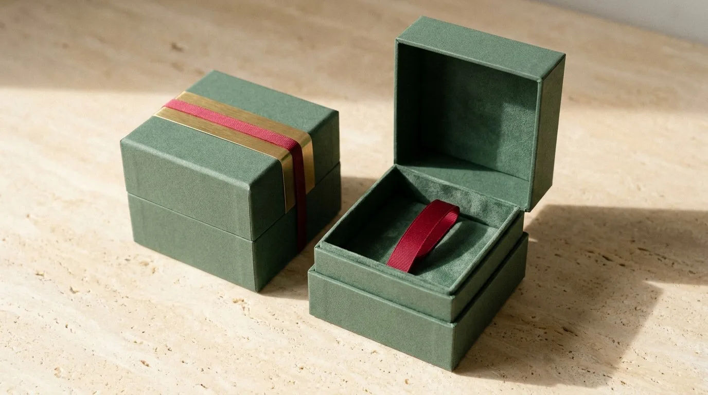 Custom Luxury Candle Boxes, closed and open view in deep sage green, bulk and wholesale with no minimum order