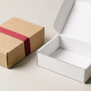 Custom Luxury Mailer Boxes, closed and open view in natural kraft and white, bulk and wholesale with no minimum order