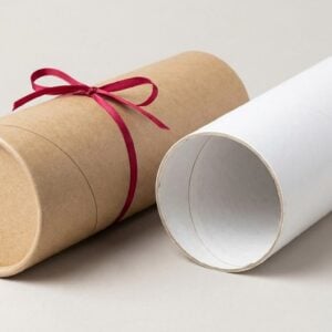 Custom Mailing Tubes, closed and open view in natural kraft and white, bulk and wholesale with no minimum order