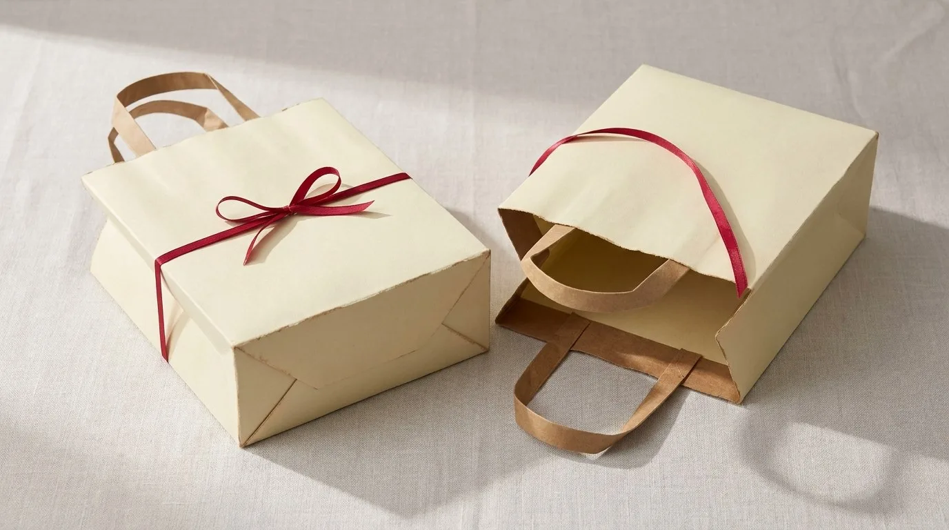 Custom Meal Packaging Bags, closed and open view in butter cream, bulk and wholesale with no minimum order