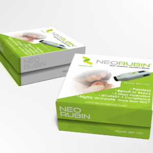 Custom medical device packaging in white and green, opened to show the printed instruction panel.