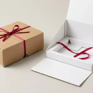 Custom Medicine Display Boxes, closed and open view in natural kraft and white, bulk and wholesale with no minimum order