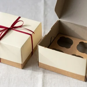 Custom Muffin Boxes, closed and open view in butter cream, bulk and wholesale with no minimum order