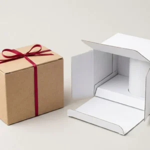 Custom Mug Boxes, closed and open view in natural kraft and white, bulk and wholesale with no minimum order