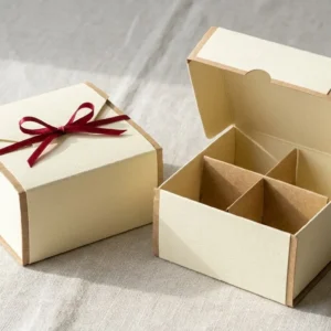 Custom Nugget Boxes, closed and open view in butter cream, bulk and wholesale with no minimum order