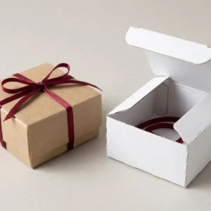 Custom Ornament boxes, closed and open view in natural kraft and white, bulk and wholesale with no minimum order