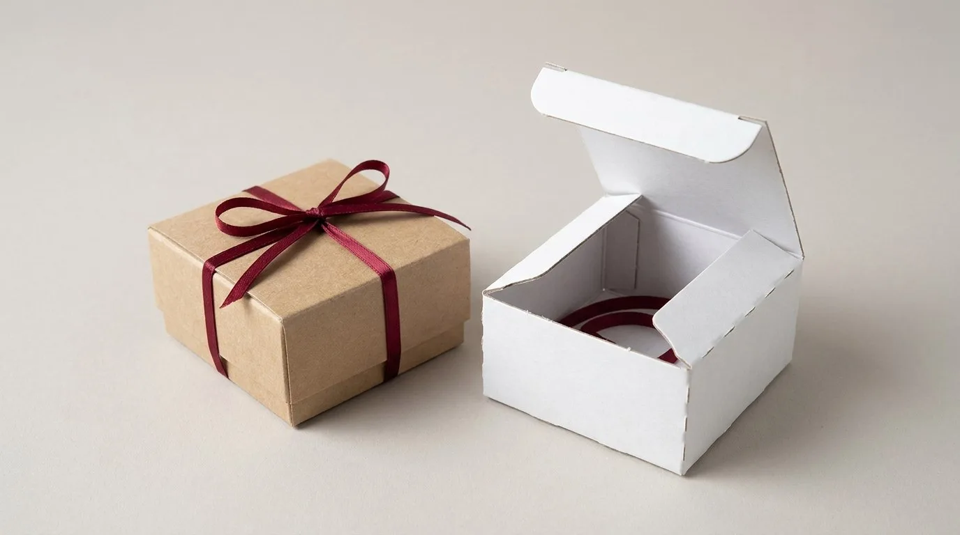 Custom Ornament boxes, closed and open view in natural kraft and white, bulk and wholesale with no minimum order