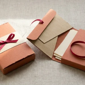 Custom Paper Soap Sleeves, closed and open view in warm terracotta, bulk and wholesale with no minimum order