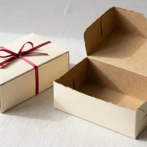 Custom Pastry Boxes, closed and open view in butter cream, bulk and wholesale with no minimum order